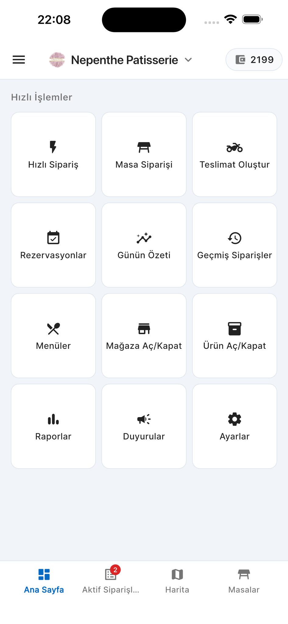 Mağaza ana ekranı ve hızlı işlemler