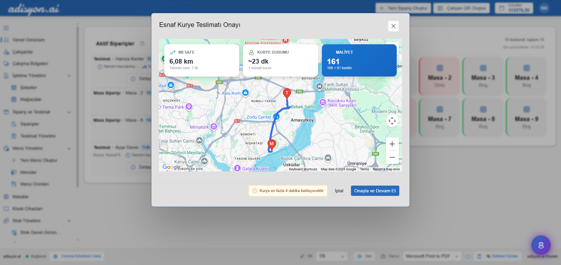 Esnaf kurye çağırma